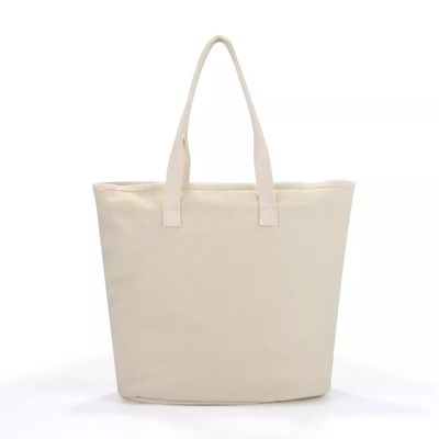 Sacs de shopping à la plage blanche avec poignée en coton et logo imprimé sur mesure