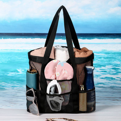 Logo personnalisé Black Shell Collection Large Nylon Portable Mesh Beach Tote Bag pour les femmes