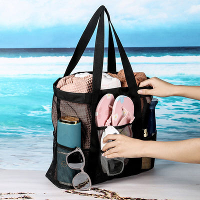 Logo personnalisé Black Shell Collection Large Nylon Portable Mesh Beach Tote Bag pour les femmes