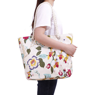 OEM/ODM Acceptable Sac de plage en coton avec logo imprimé sur mesure et poignée de corde de coton
