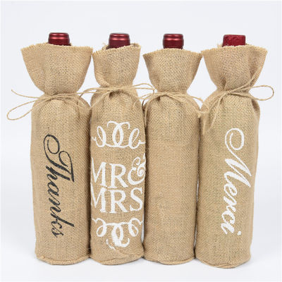 Bouteille de vin de jute couvre avec des cordons de dessin Sacs cadeaux de vin réutilisables en couleur personnalisée