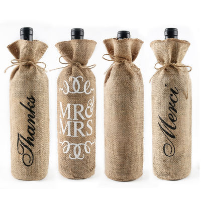 Bouteille de vin de jute couvre avec des cordons de dessin Sacs cadeaux de vin réutilisables en couleur personnalisée