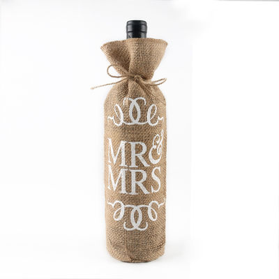 Bouteille de vin de jute couvre avec des cordons de dessin Sacs cadeaux de vin réutilisables en couleur personnalisée