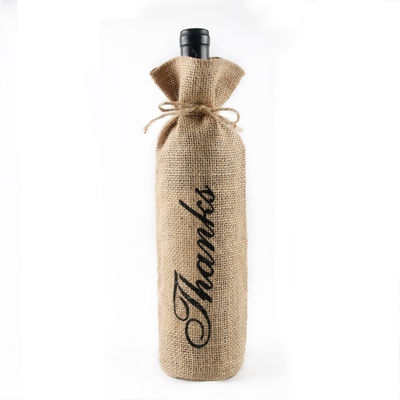Bouteille de vin de jute couvre avec des cordons de dessin Sacs cadeaux de vin réutilisables en couleur personnalisée