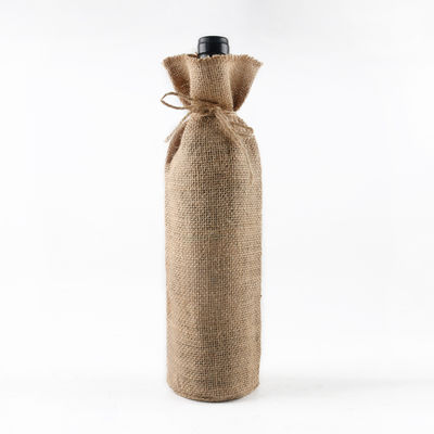 Bouteille de vin de jute couvre avec des cordons de dessin Sacs cadeaux de vin réutilisables en couleur personnalisée