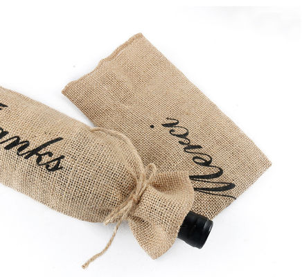 Bouteille de vin de jute couvre avec des cordons de dessin Sacs cadeaux de vin réutilisables en couleur personnalisée