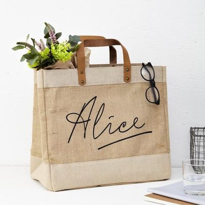 La vie quotidienne de l' école Sac de jute recyclé sur mesure Sac de jute en burlap avec poignée en cuir
