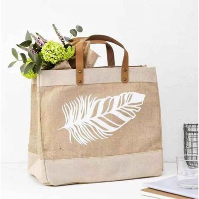 La vie quotidienne de l' école Sac de jute recyclé sur mesure Sac de jute en burlap avec poignée en cuir