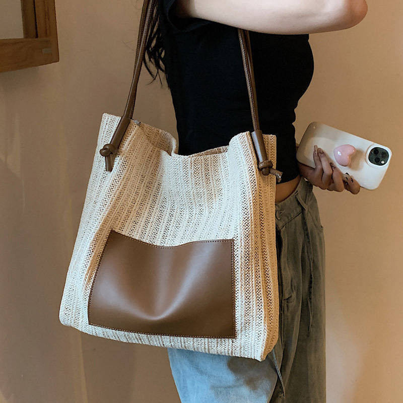 Tote décontractée personnalisée pour femmes avec deux poignées/bandes Summer Sea Beach Trim Raffia Bag