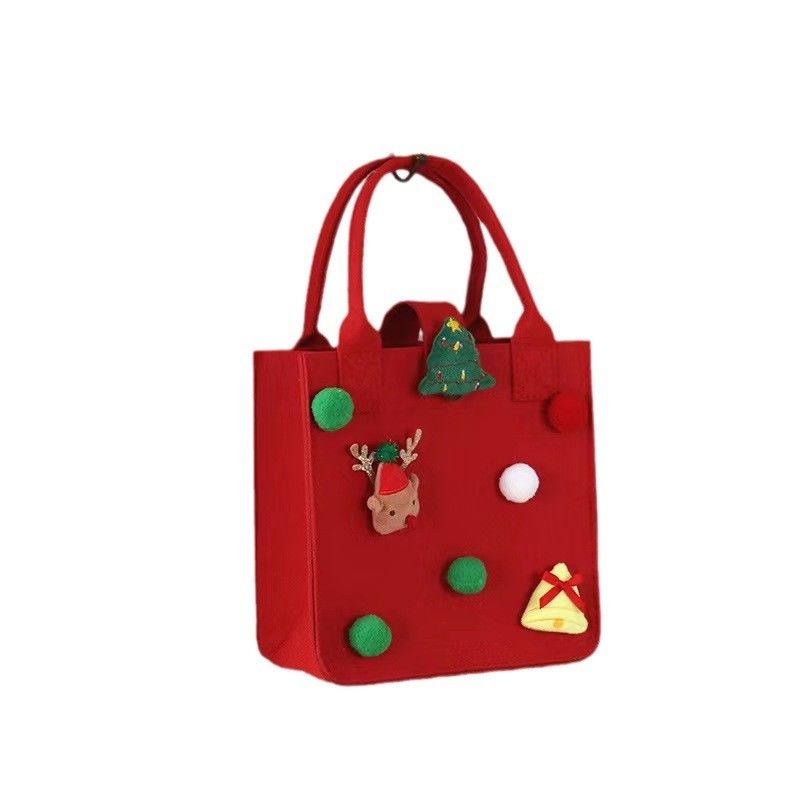 Sac en feutre de couleur rouge Logo personnalisé Sac cadeau de Noël accepté pour le style Ins