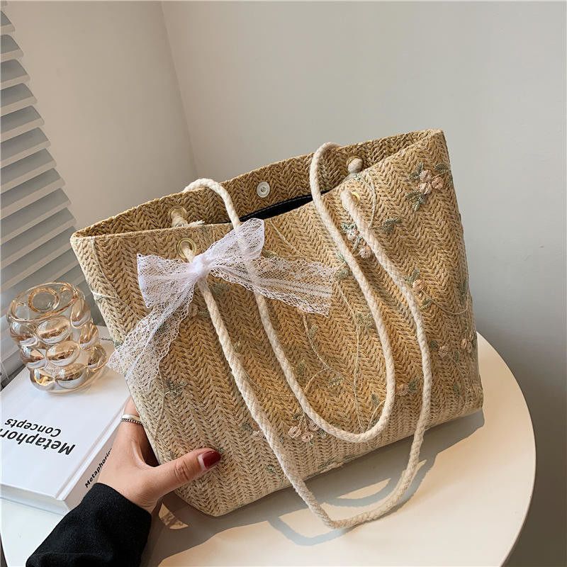Sac à dos tissé en herbe de plage avec un beau arc en couleur personnalisée