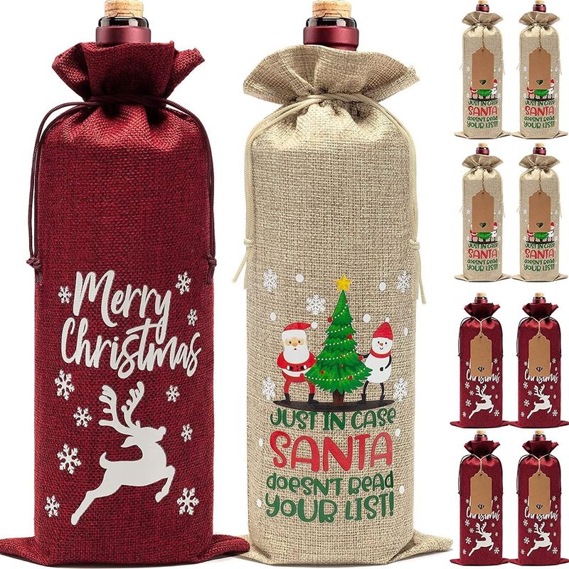 Sacs de vin de Noël à jute réutilisables pour les bouteilles de vin