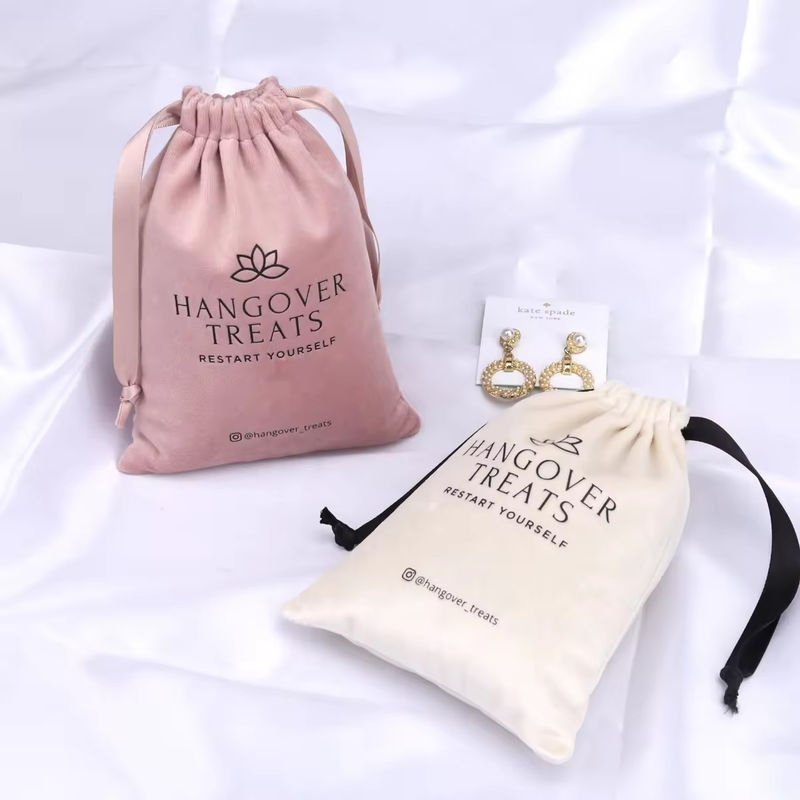 Sac de poussière de velours rose de 30 à 50 cm pour emballage cosmétique cadeau à cordes sur mesure