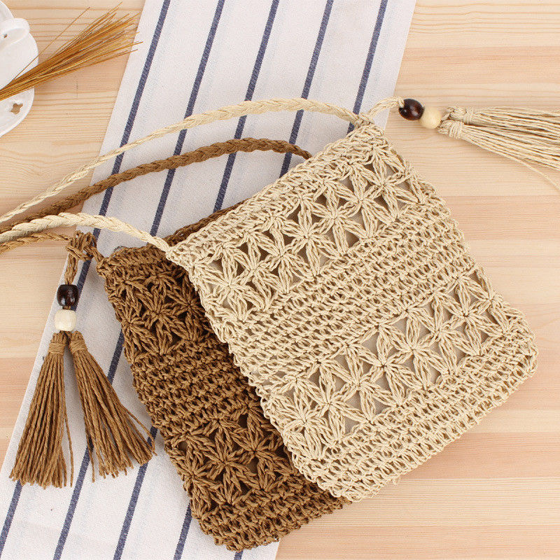 Logo personnalisé Accepté Sac de paille crossbody bucket de paille pour femmes pour la plage d'été