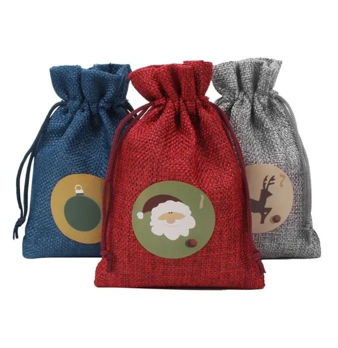 Sacs cadeaux de Noël Sacs de jute de couleur personnalisée pour les cadeaux et les fêtes