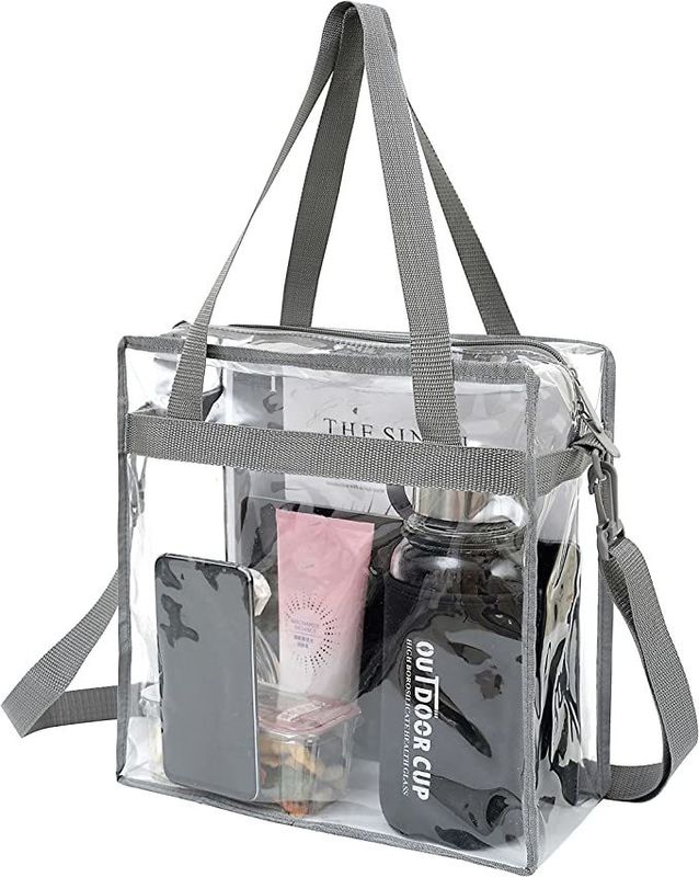 Compagnon de magasinage pour femmes Sac en PVC transparent avec fermeture à fermeture à glissière et sangle réglable