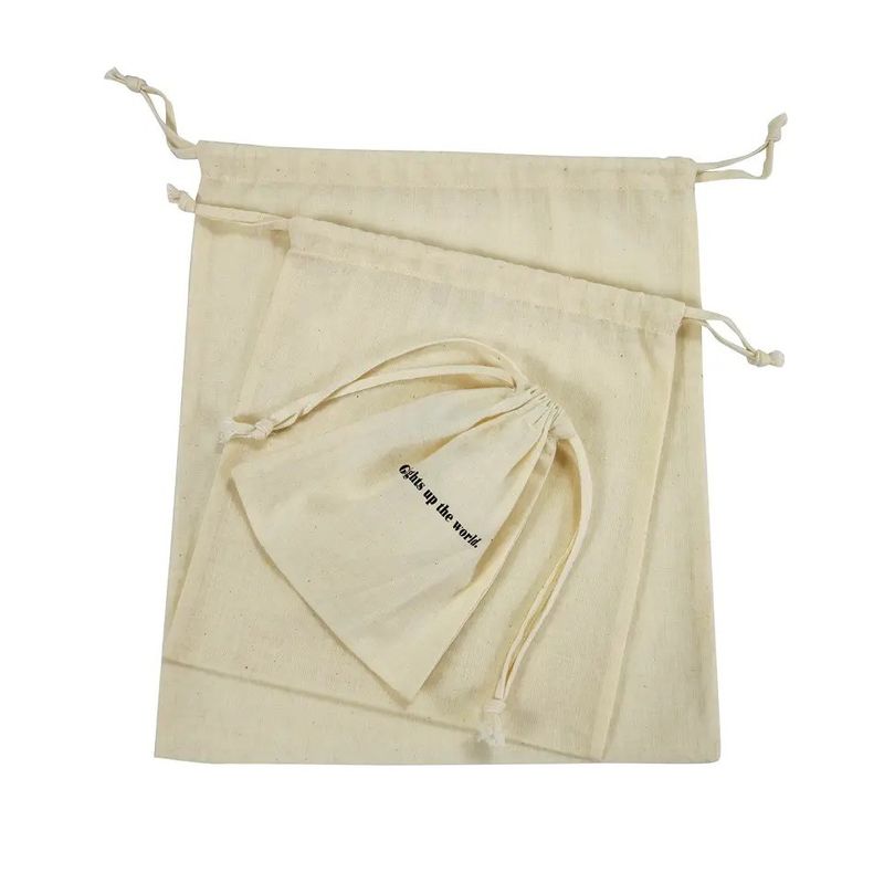 Logo de couleur personnalisé imprimé Portatif toile de coton à double ficelle sac à main à poussière réutilisable