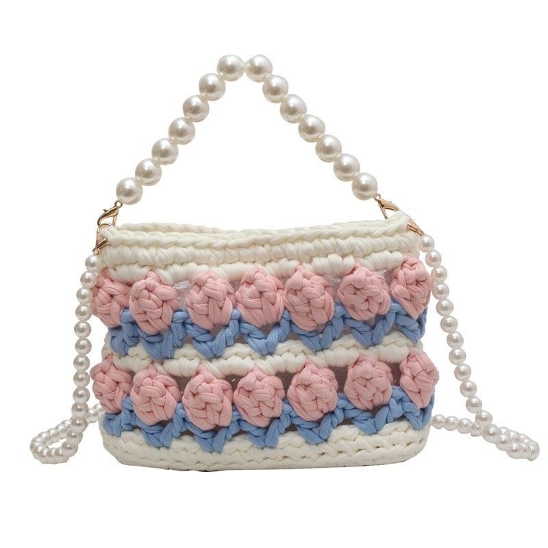 Sacs à main en crochet tissé et tricoté à l' épaule et à la bague pour femmes