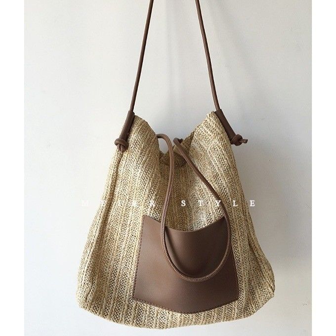 Polyester revêtement à la main sac à paille tissé grand sac à main épaule crossbody sac pour les femmes