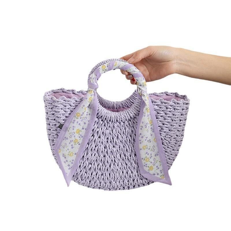2024 Voyage d'été sur la plage Sac tissé à fermeture ouverte et sac à main de paille femme