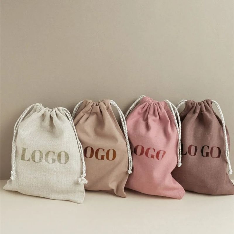 Sac à cordes en coton en toile de couleur personnalisé avec double corde