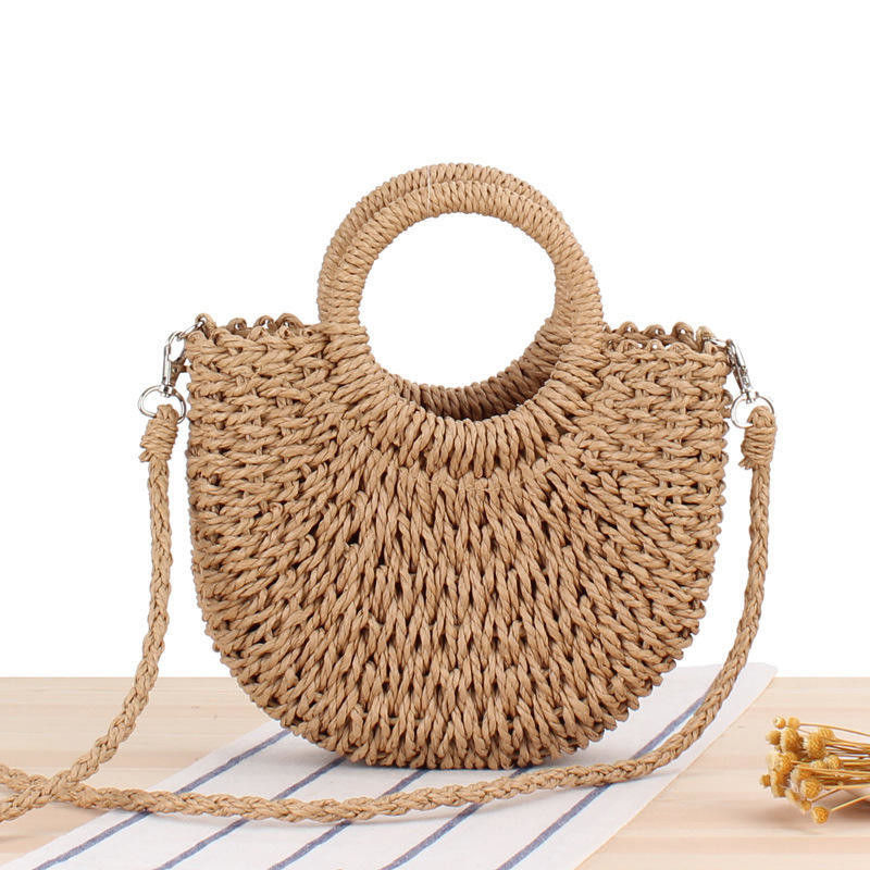 Logo personnalisé Sac à paille tissé à une épaule pour femmes en design rond simple