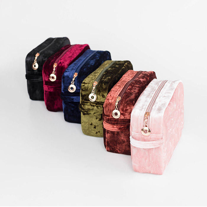 Sac de maquillage imperméable en velours portable pour le voyage