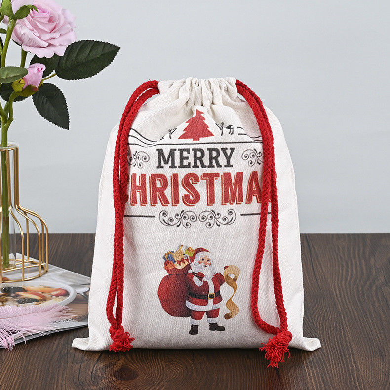 Logo personnalisé 2022 sac de Noël à cordes 100% coton chaussettes de Noël bonbons noix sac cadeau