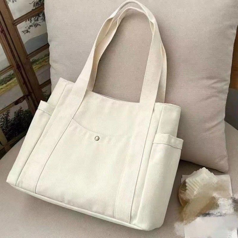 Couleurs simples réutilisables Gros sac à main en toile de coton avec fermeture à glissière pour les voyages et les sorties