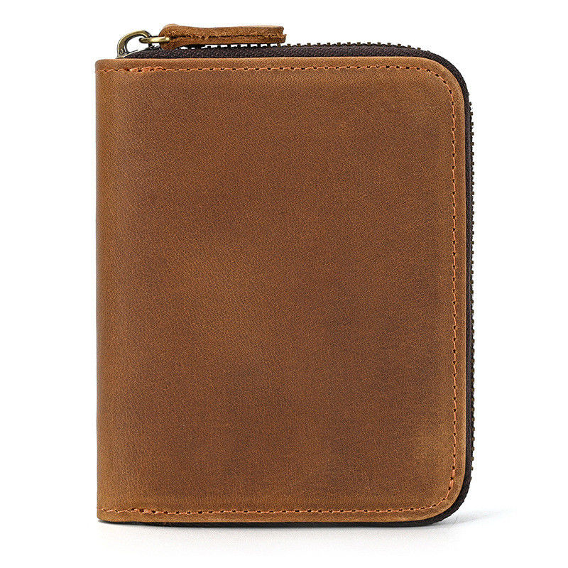 Portefeuille en cuir authentique pour homme avec porte-carte Portefeuille court portefeuille fermeture à glissière Portefeuilles standard
