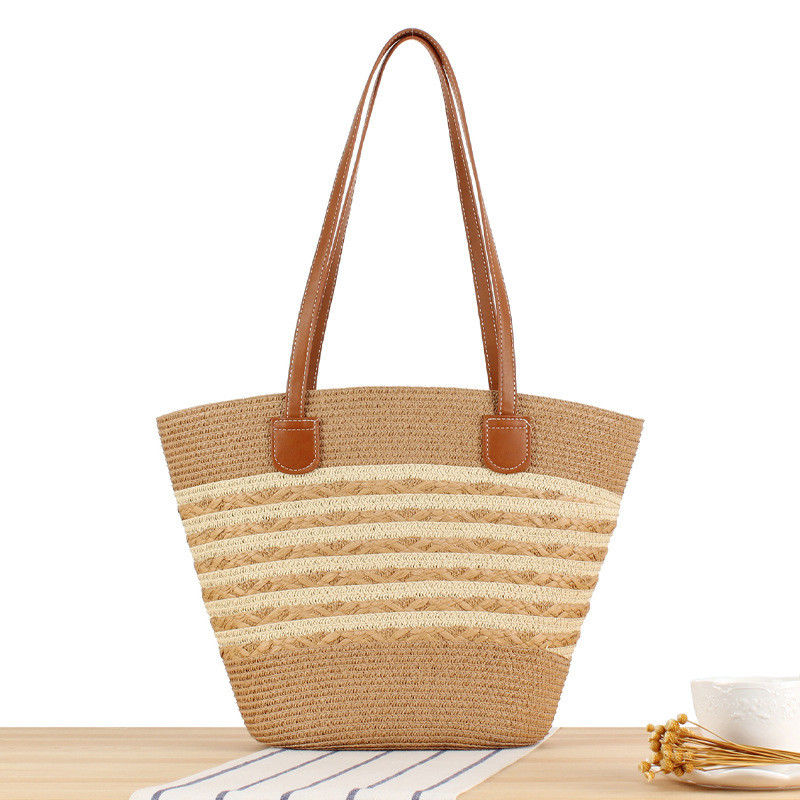 Gros sac à main en paille à tricoter à la main Maroc Sac de plage à l'épaule pour femmes d'été