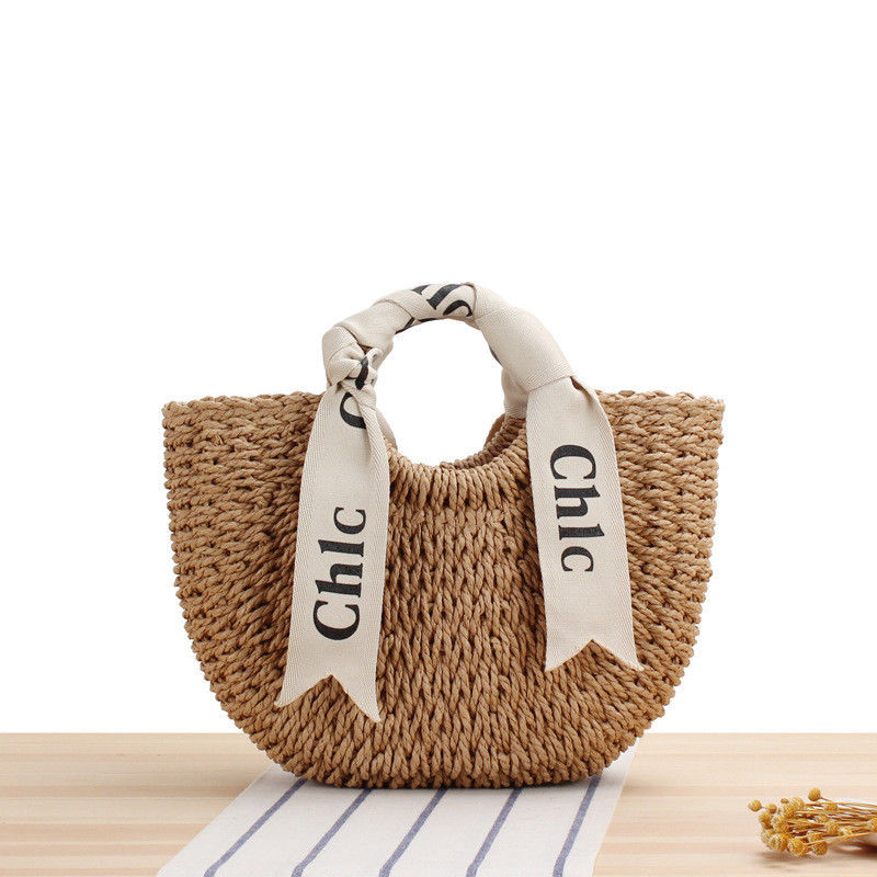 Logo personnalisé Accepté sac de voyage en écharpe de soie avec matériau tissé de paille portable