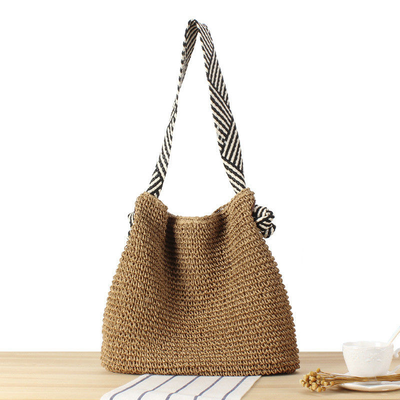 Sac à épaule à tresses de paille de style coréen pour femmes, ceinture en noeud de plage, vacances d'été