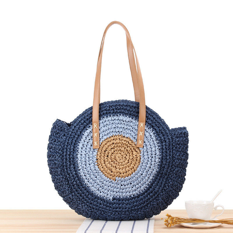 été demi-ronde style ethnique selle paille tissée plage sac en rotin fait à la main pour unisexe