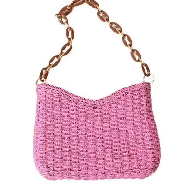 2024 Petit sac de paille pourpre fraîche tissé à la main pour la plage