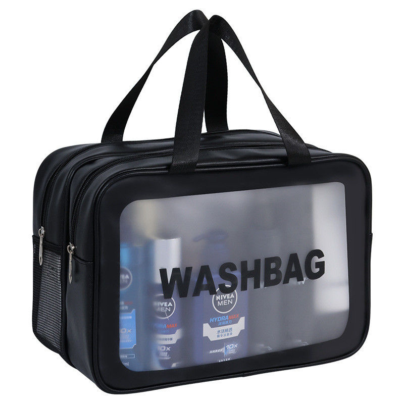 Sac de lavage de voyage transparent en PVC à motif solide pour toilettes et maquillage imperméables dans la salle de bain