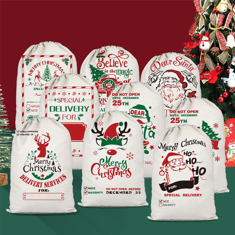 Couleur personnalisée et logo personnalisé Accepté sac de toile portable de Noël réutilisable
