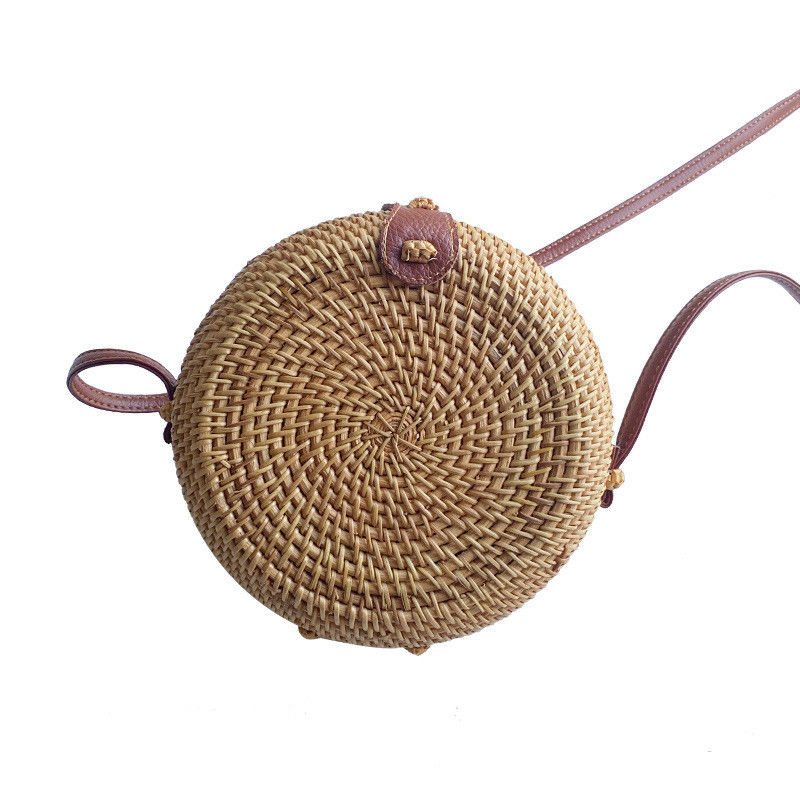 Unisexe rond paille de plage Vintage artisanal tissé cercle de vacances sac à main portable