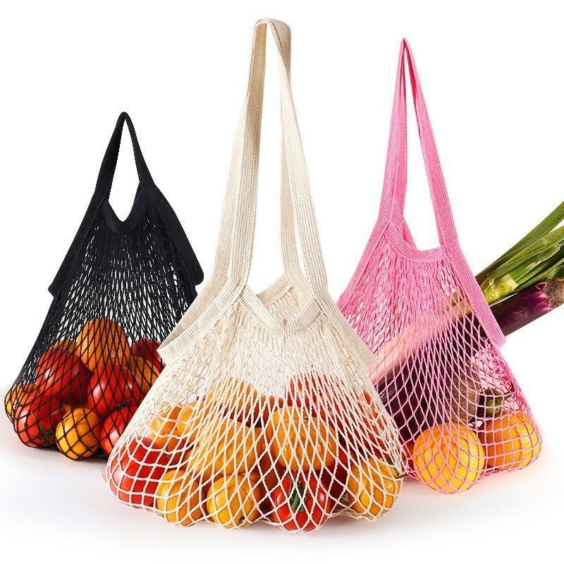 Sac à main long pour acheter des fruits et légumes en coton biologique réutilisable