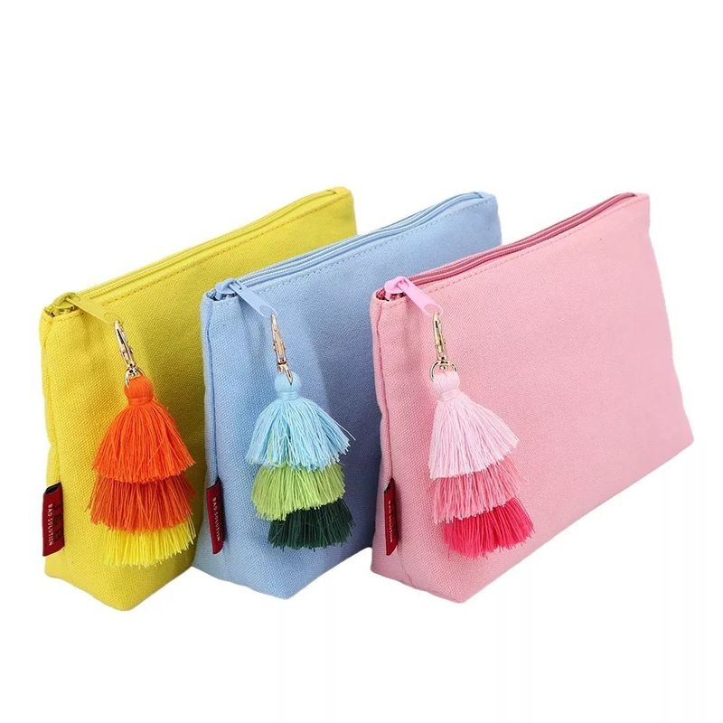 Beauté coton femmes maquillage sac de voyage avec fermeture à fermeture à glissière et Tassel Logo personnalisé
