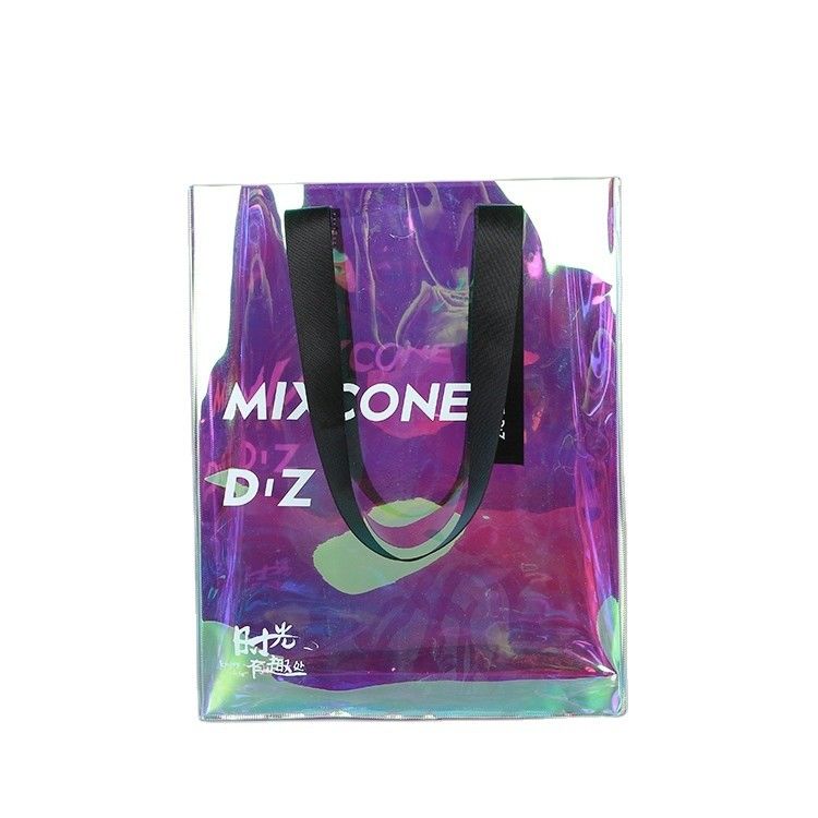 Logo personnalisé pour toutes les saisons étanche à l'eau laser holographique irisé PVC cadeau de magasinage sac à main