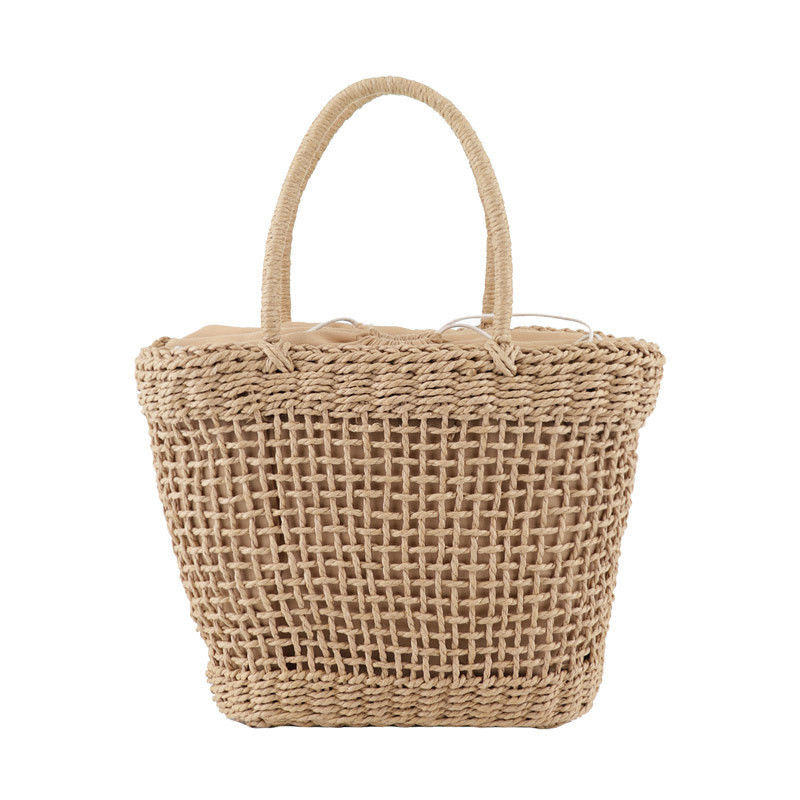 Logo personnalisé accepté Sac à main de paille de rotin de taille moyenne pour la mode estivale hollow out lady