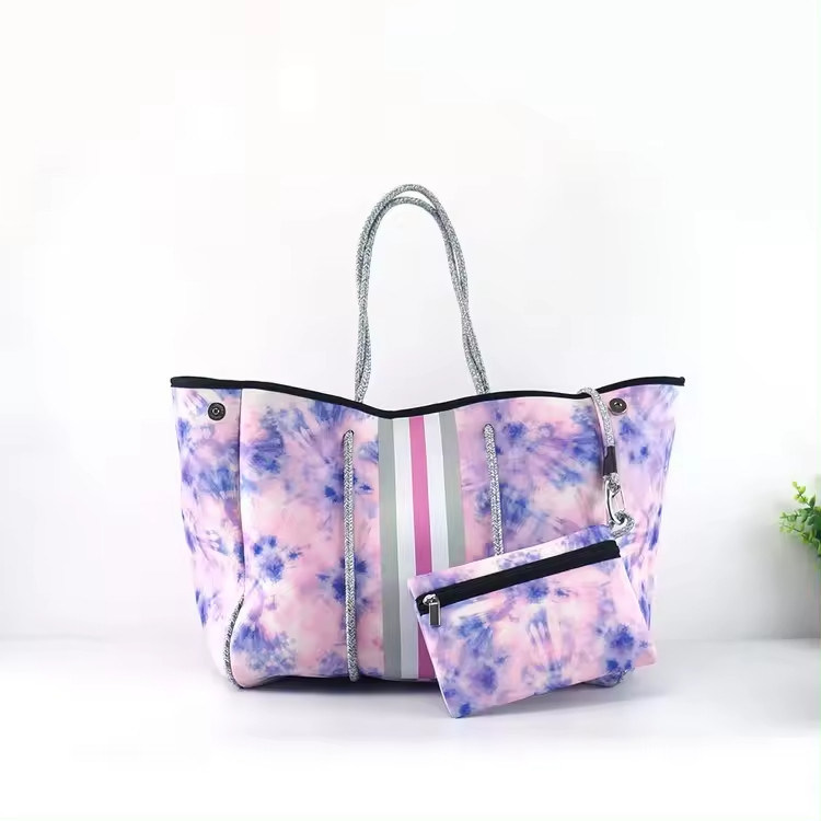 Logo personnalisé accepté sac de plage en néoprène sac à main pour femmes conception perforée