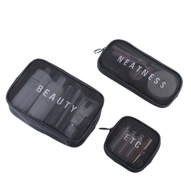 Mini sac de rangement portable pour les kits de voyage à logo personnalisé en maille de nylon transparente imperméable
