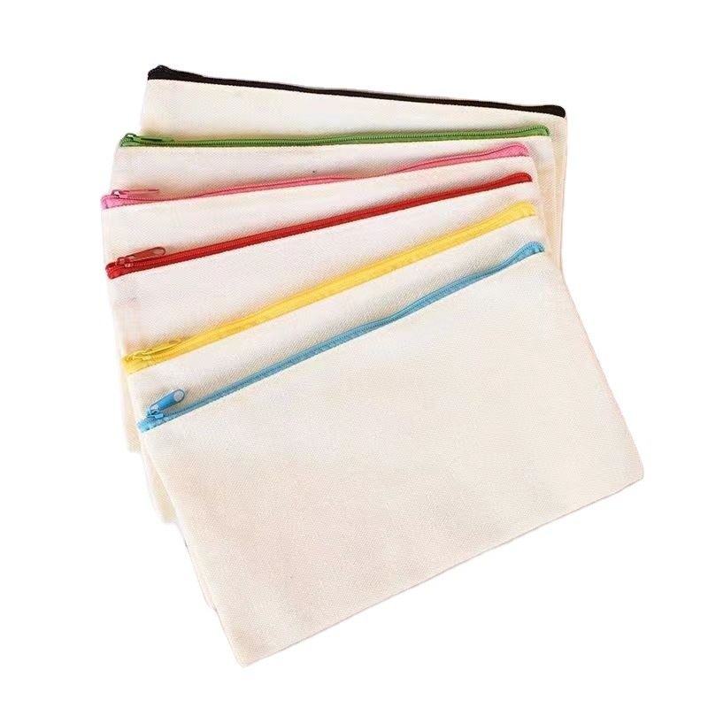 Logo personnalisé imprimé sur toile Fermeture à glissière Sac de maquillage blanc pour les voyages et le stockage de cosmétiques