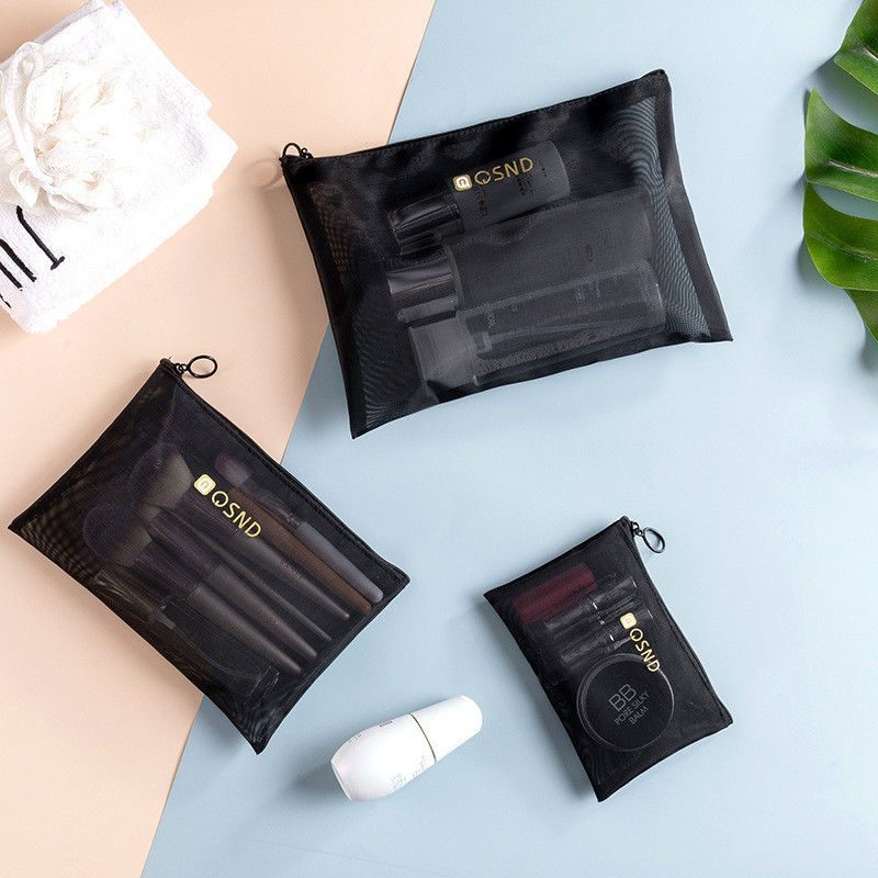 Poche à fermeture à glissière en maille noire pour transporter facilement les articles de bureau et de voyage essentiels