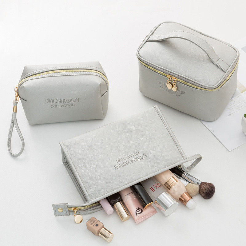 Sac cosmétique en velours à motifs de lettres Ensemble de 3 pour les femmes Voyage beauté fermeture à glissière organisateur