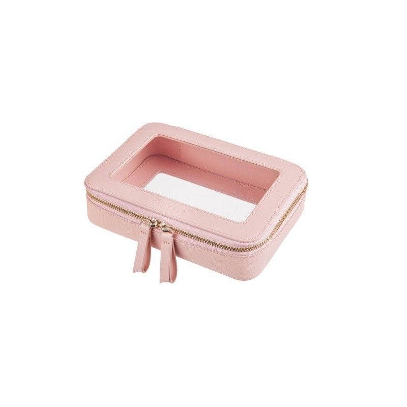 Sac cosmétique en cuir rose avec OEM/ODM acceptable et type de motif solide