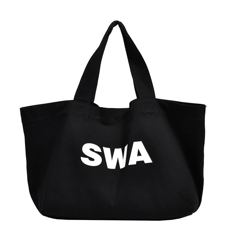 Sac à main en toile de grande taille, en coton, à poche et fermeture à glissière