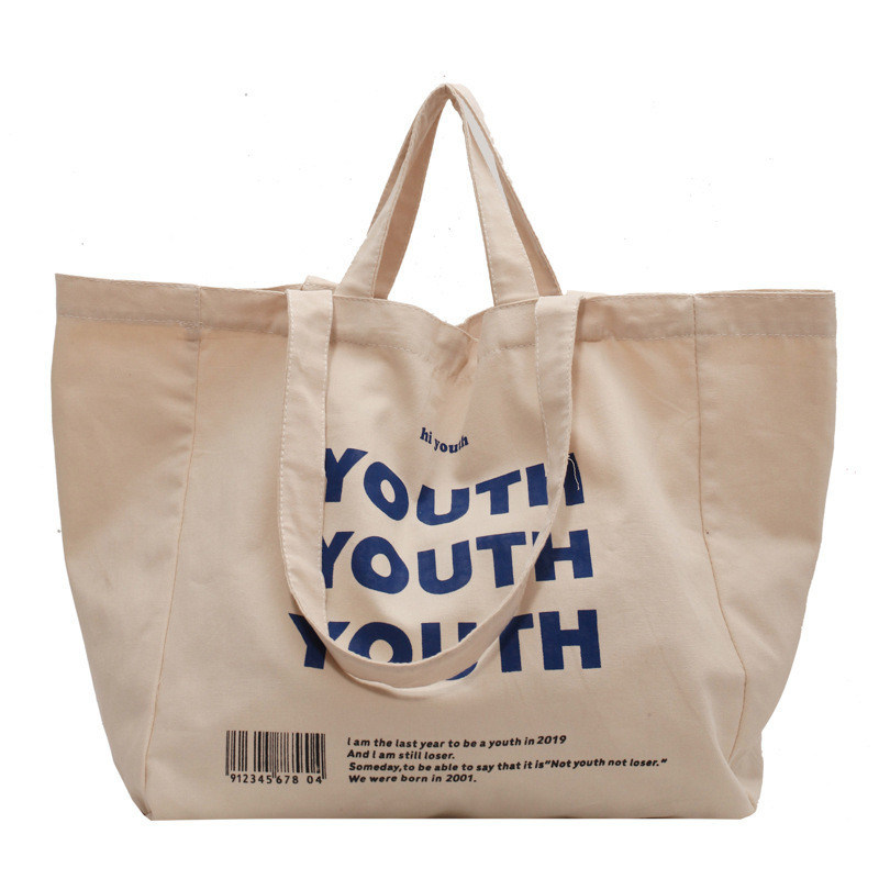 Fermeture ouverte épaissie recyclable en toile de coton ordinaire sac de magasinage avec logo imprimé sur mesure